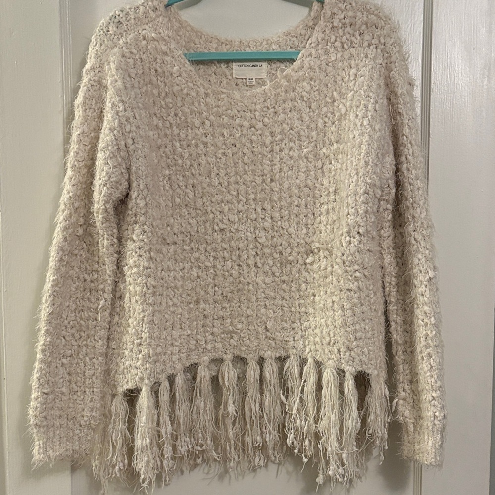 Cotton Candy Off-White Fringe Sweater